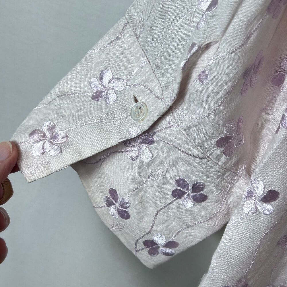 Etcetera Women's Pale Lavender Embroidered 100% Linen 3/4 Sleeve Blouse Size 6 - Picture 6 of 12